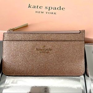 Kate Spade Slim Card Holder Rose Gold Glitter in a Gift box